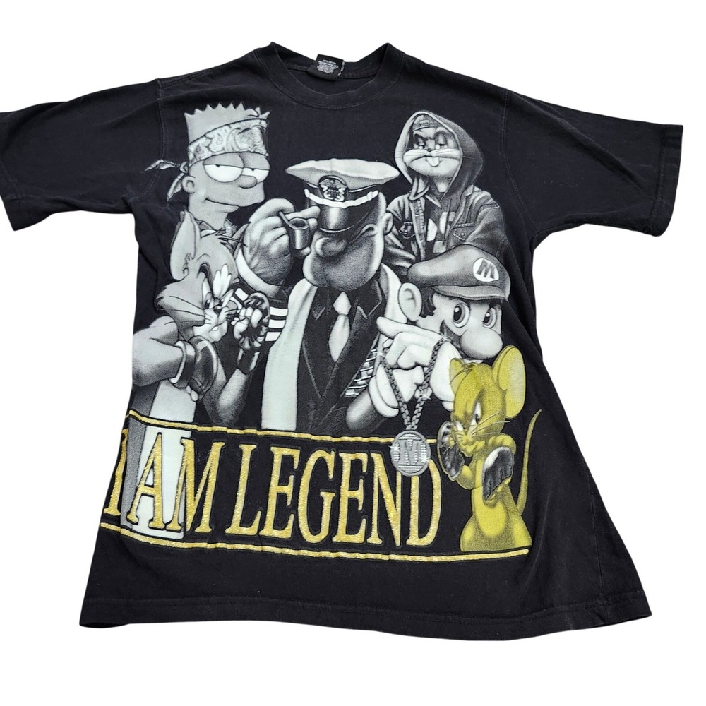 Flying Horse I Am Legend Cartoon Mashup Graphic Tee Black Mens Medium Bart Mario